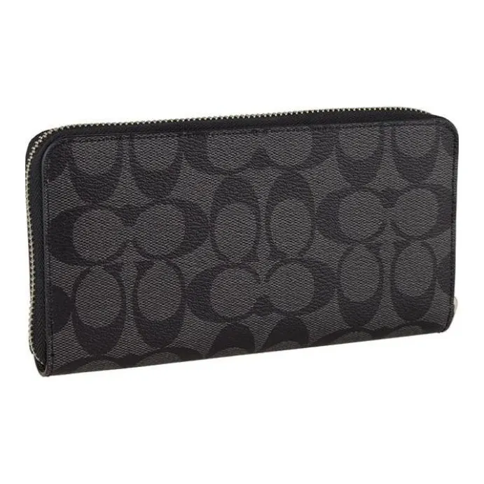 COACH Zip Around Canvas With Leather Wallet Women's Charcoal Black Monogram-2