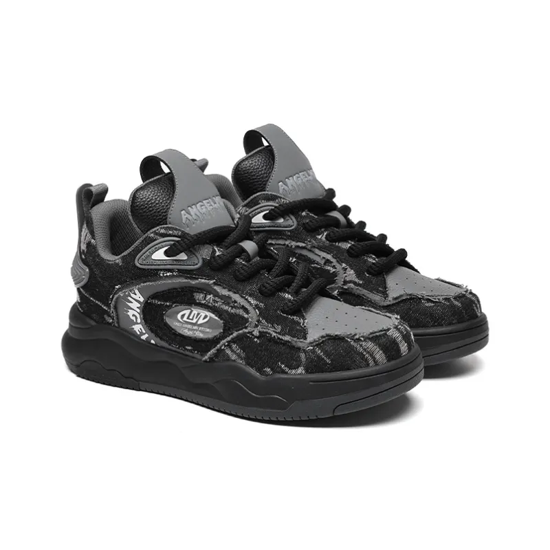 Angelmi Height Increasing Breathable Low Top Skateboard Shoes Unisex Black-1