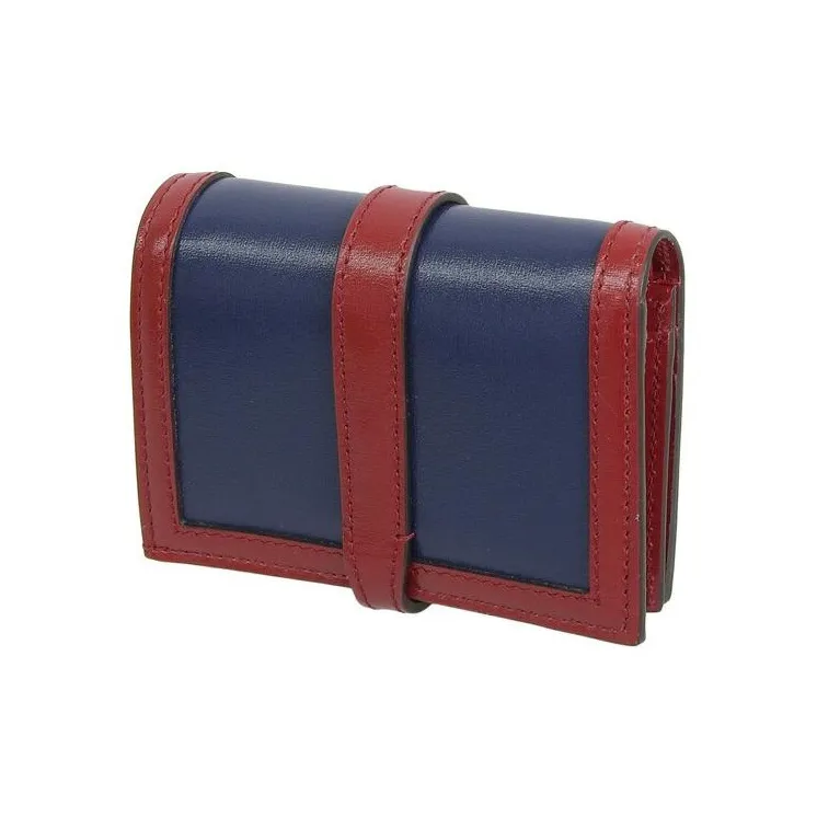GUCCI Leather Card Holder Wallet Unisex Marine Blue & Red-2