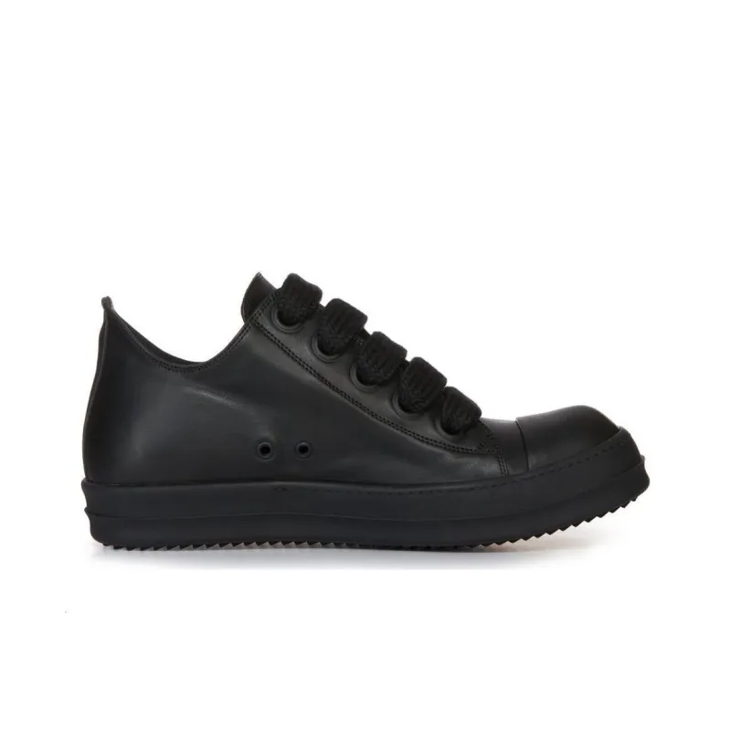 RICK OWENS Round-toe Leather Sneakers - POIZON