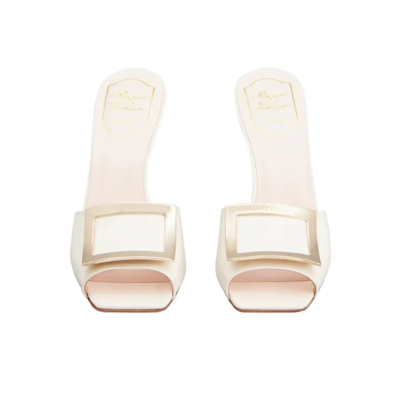 Roger Vivier Slip Resistant Leather, Slide Slippers 8cm Women's Ecru-4