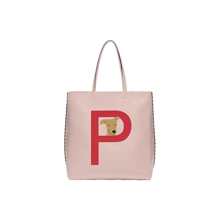 Valentino Grained Calfskin Tote Bag Shopping Bag Shoulder Bag Handbag Women's Rose Quartz Pure Red-0