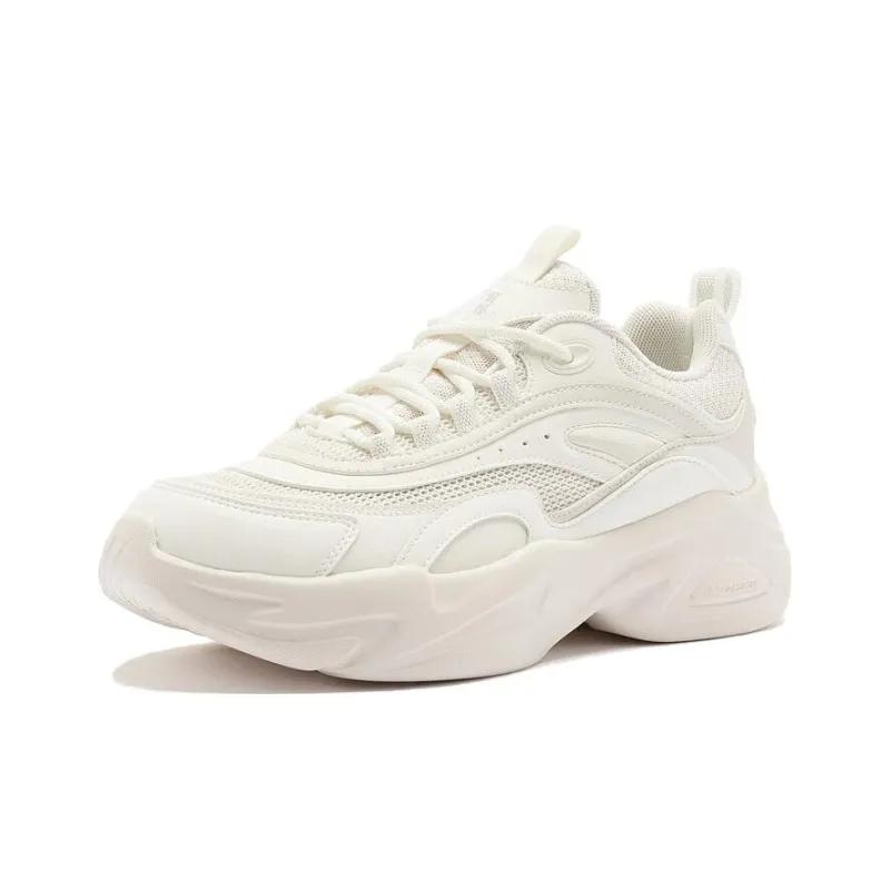 QIAODAN Cheese Cushioning Height Increasing Abrasion Resistant Low Top Running Shoes Women's White-2