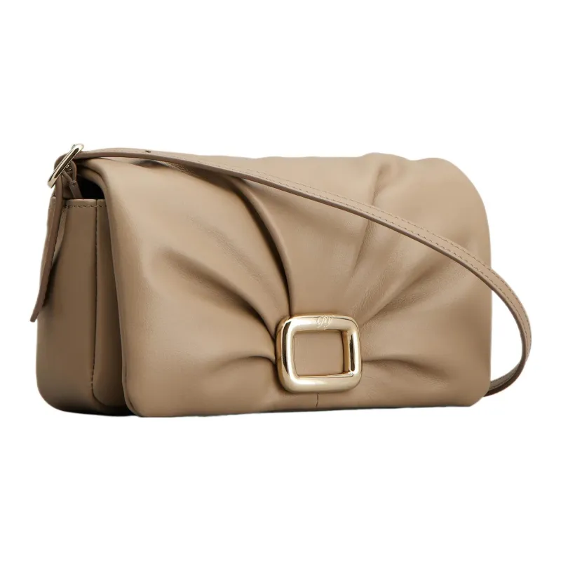 Roger Vivier Leather One Shoulder Crossbody Cell Phone Pouch Women's Beige Yellow-1