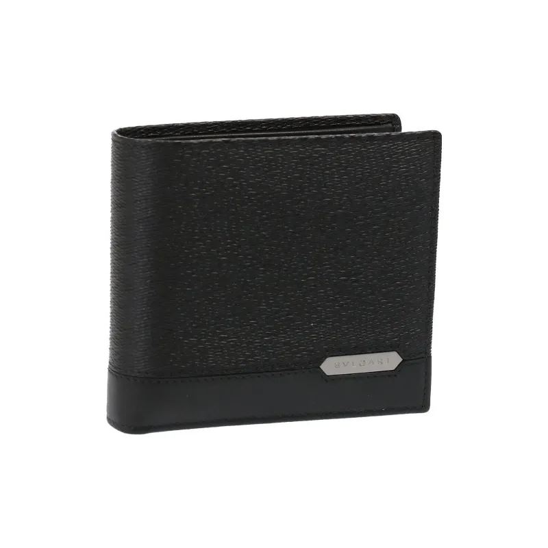 BVLGARI Calfskin Card Holder Wallet Men's Black-1