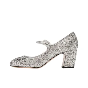 MIU MIU Chunky Heel Mary Jane Shoes Women's Silver