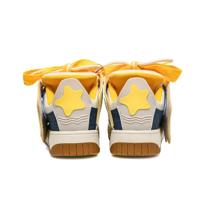 ABCIO Skateboard Shoes Women's Low Top White, Yellow-3
