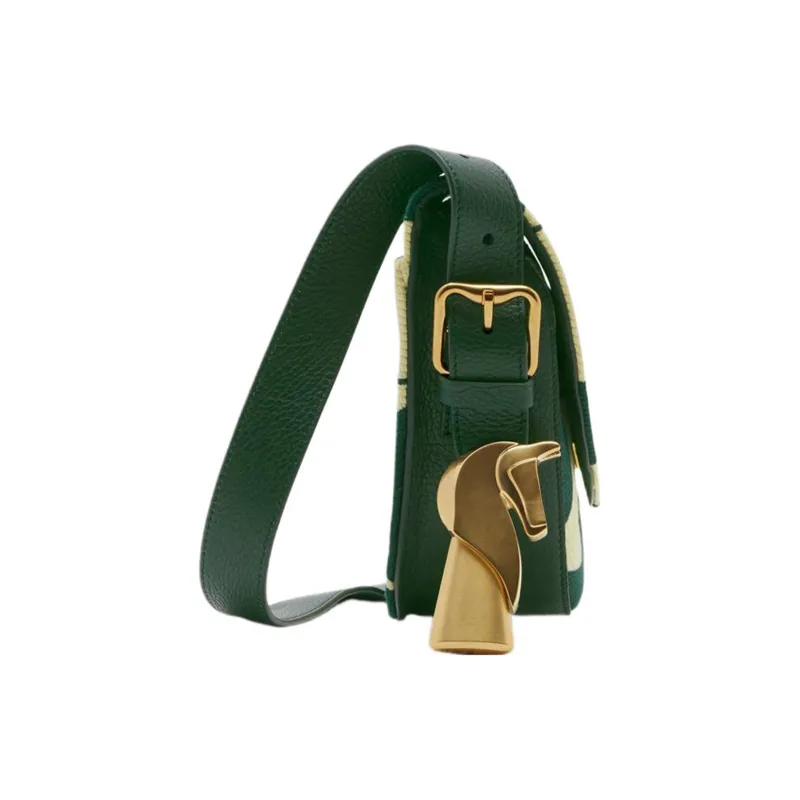 Burberry Cotton With Polyester Trim Shoulder Bag Crossbody Bag Women's Ivy Green With Fruit And Dew Design-1
