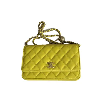 CHANEL WOC Smooth Lambskin Shoulder Bag Crossbody Bag Mini Women's Lemon