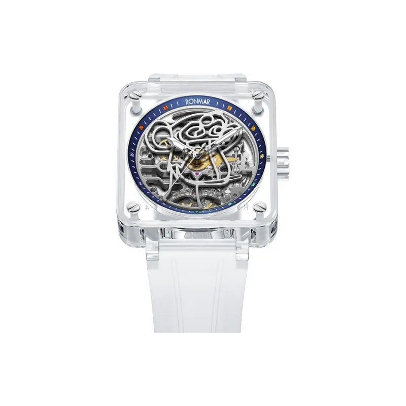 RONMAR Automatic Mechanical Movement Rubber Strap Watch Unisex Cut Out Dial-2