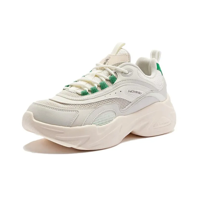 QIAODAN Cheese Height Increasing Abrasion Resistant Low Top Running Shoes Women's White Green-2
