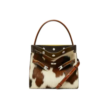 TORY BURCH Lee Radziwill Calfskin Suede Handbag Mini Women's Litchi And Coconut