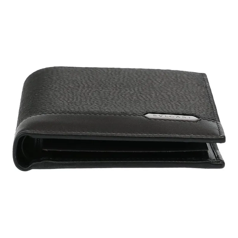 BVLGARI Calfskin Card Holder Wallet Men's Black-2