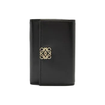 LOEWE Shiny Nappa Leather Patchwork With Sheepskin Wallet Small Size Women's Black