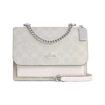 COACH Klare Canvas With Leather Chain Bag, Shoulder Bag, Crossbody Bag Mini Women's Chalk White & Glacier White