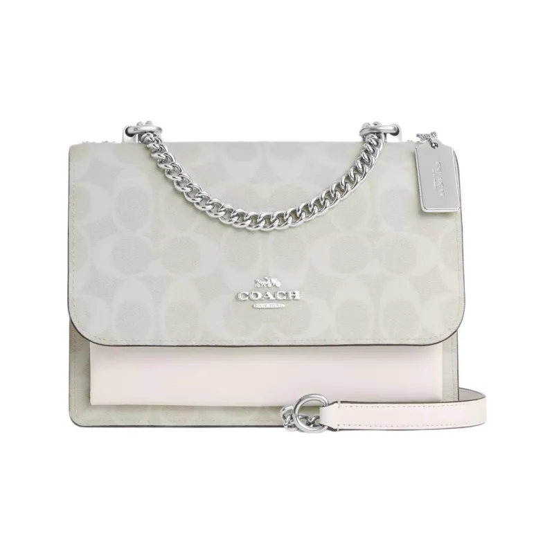 COACH Klare Canvas With Leather Chain Bag, Shoulder Bag, Crossbody Bag Mini Women's Chalk White & Glacier White-0