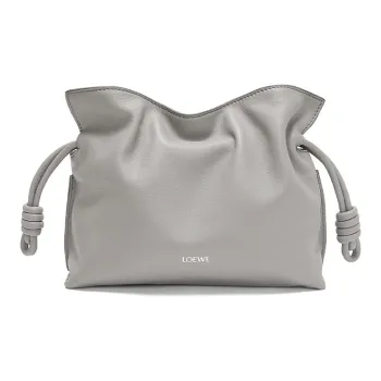 LOEWE Flamenco Nappa Cow Leather One Shoulder Crossbody Clutch Mini Women's Pearl Gray