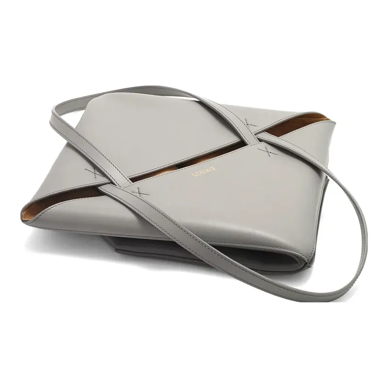 LOEWE Shiny Cow Leather Tote Bag Shopping Bag Handbag Medium Size Women's Pearl Gray & Dark Gray-4