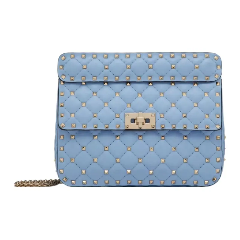 Valentino ROCKSTUD SPIKE Quilted Nappa Leather Portable Crossbody Bag, Shoulder Bag Women's Cerulean-0