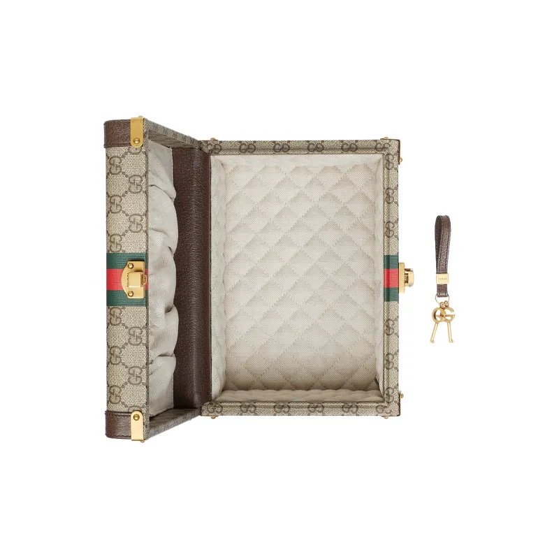 GUCCI Canvas With Leather Binding Makeup Bag Makeup Case Large Size Unisex Beige & Ebony-7