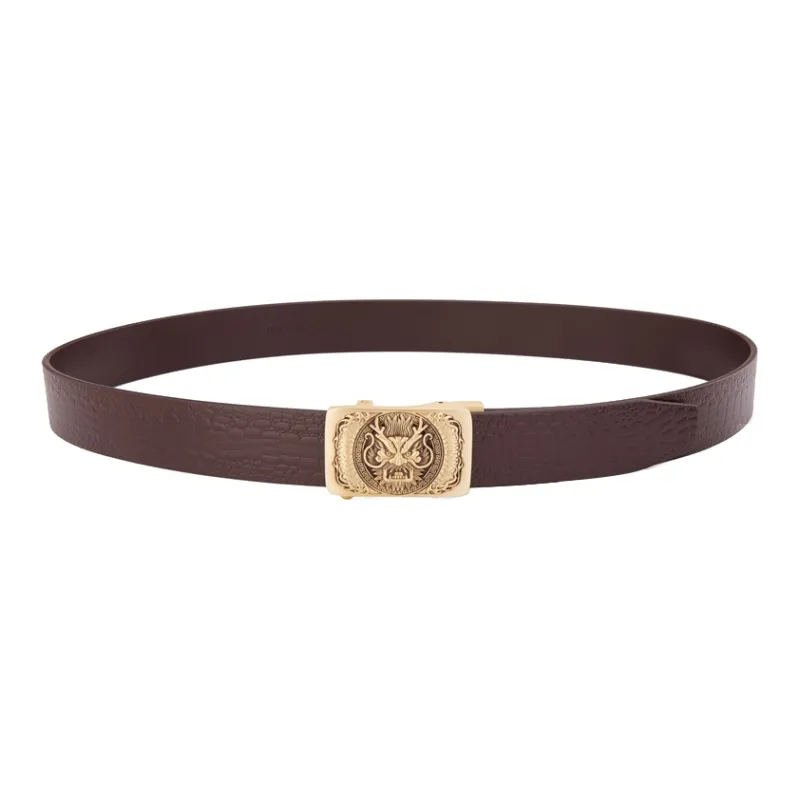 Cows Reign Relief Brass Chinese Style Chinese Zodiac Dragon Leather Belts Men's-6