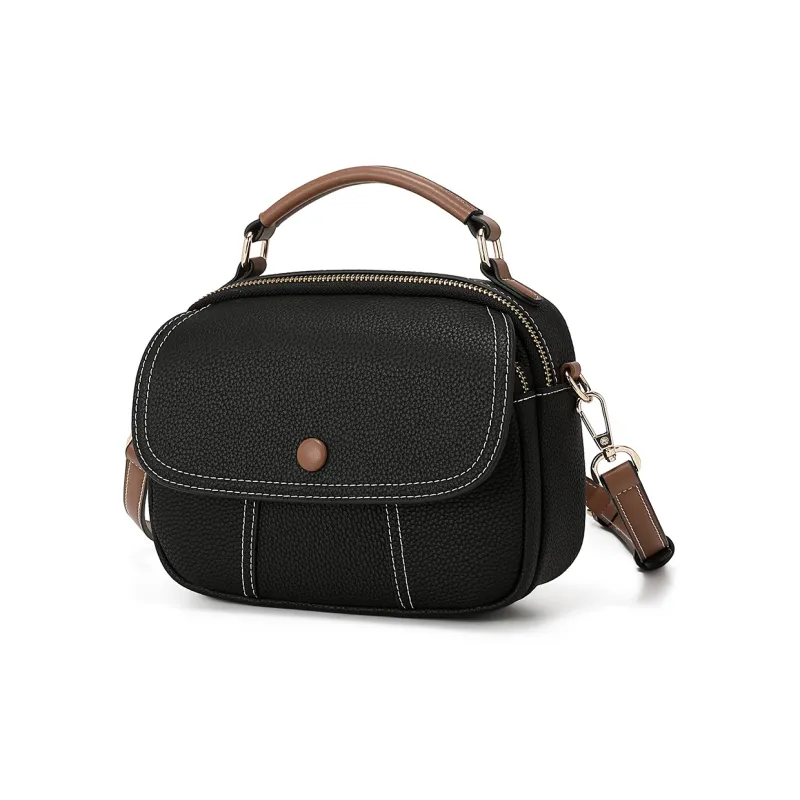 MEXICAN Cow Leather Pandora Bag, One Shoulder Handbag Regular Women's Midnight Black/Almond White/Trench Gray-2
