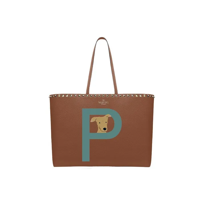 Valentino GARAVANI ROCKSTUD Grained Calfskin Tote Bag Shopping Bag Shoulder Bag Handbag Women's Saddle Color-0