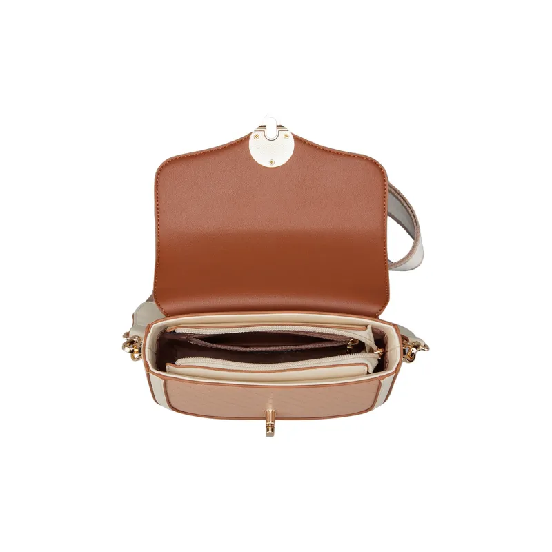 YEARCON Synthetic Leather Saddle Bag, Shoulder Bag, Crossbody Bag Women's Ecru & Yellow Brown-3