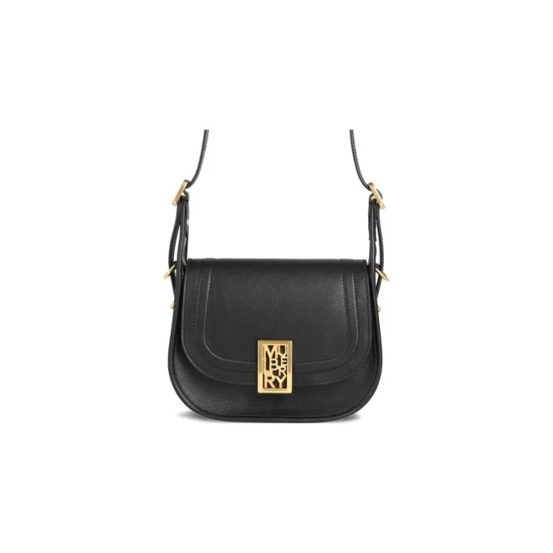 Mulberry Leather Handheld Shoulder Bag Crossbody Bag Small Size Women's Black-1