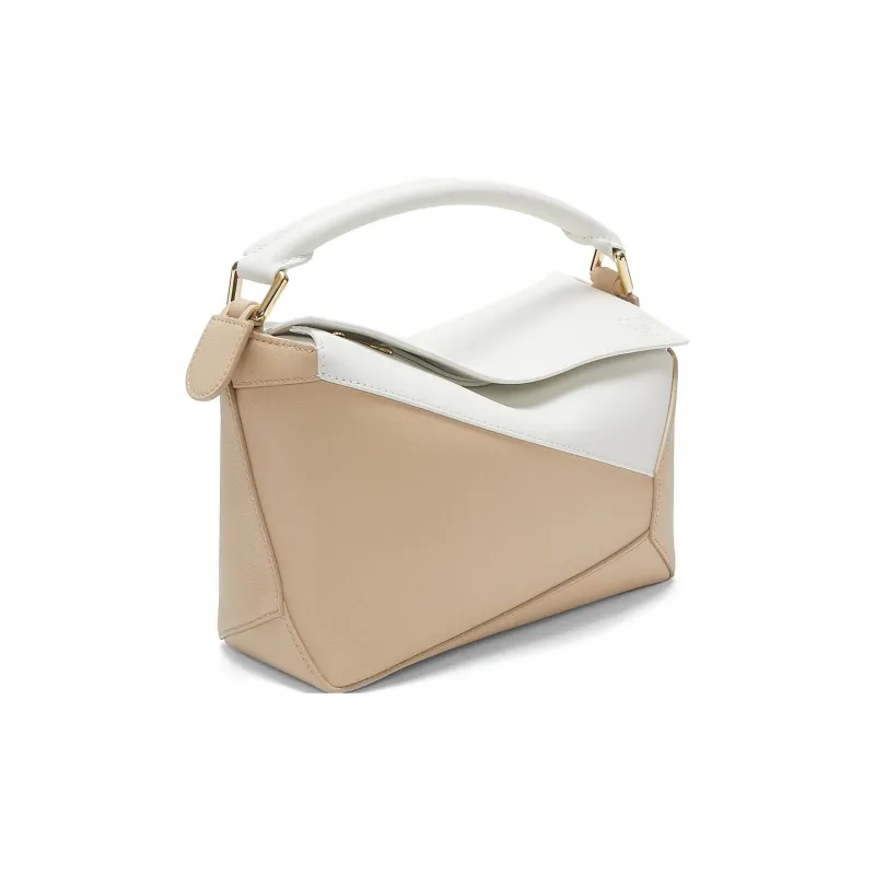 LOEWE Puzzle Cow Leather Shoulder Bag, Crossbody Bag, Handbag Trumpets Women's Soft White Color With Paper Craft-1