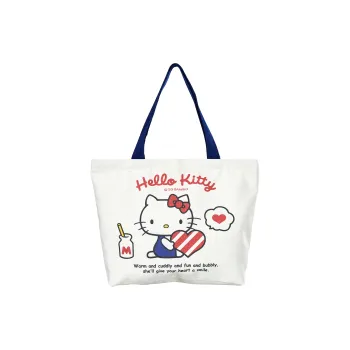 Sanrio Polyester Cotton Blend Tote Bag, Shopping Bag, Shoulder Bag Women's White Red