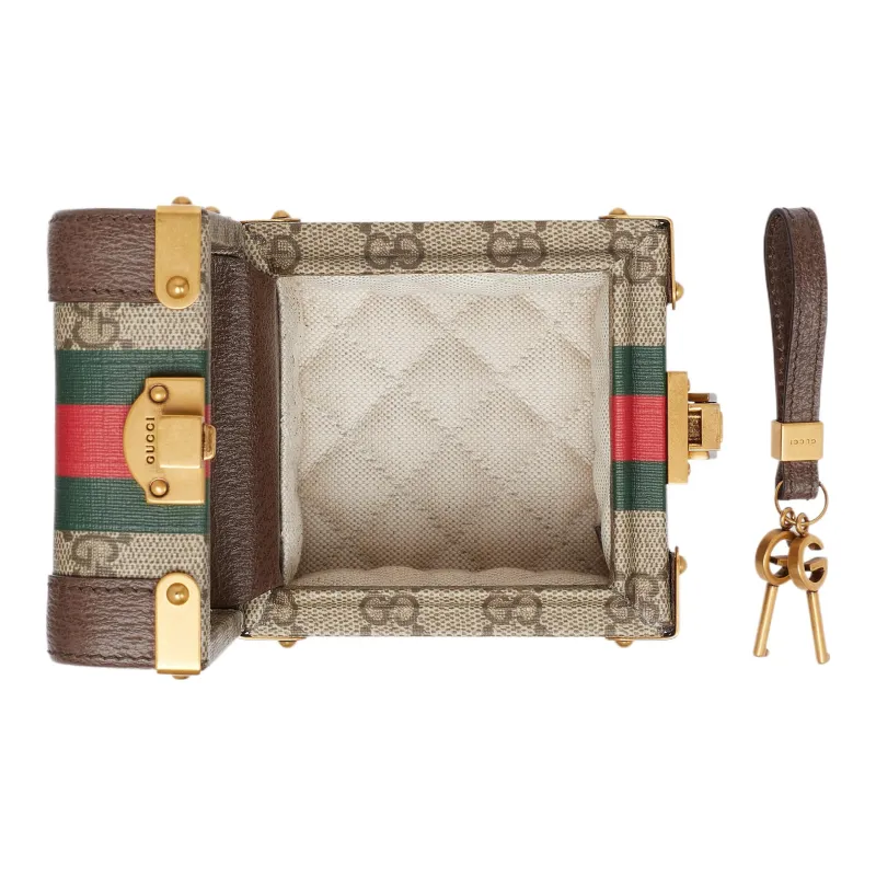 GUCCI Canvas With Leather Makeup Bag Trumpets Unisex Beige & Ebony-7