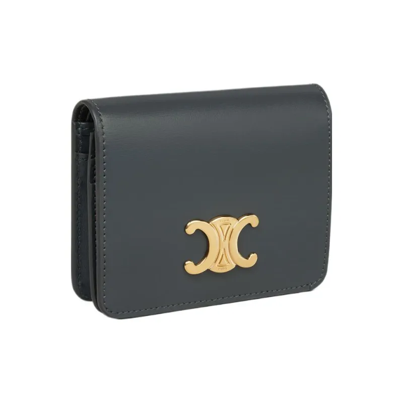 CELINE Triomphe Shiny Calfskin Wallet Women's Slate Gray-1