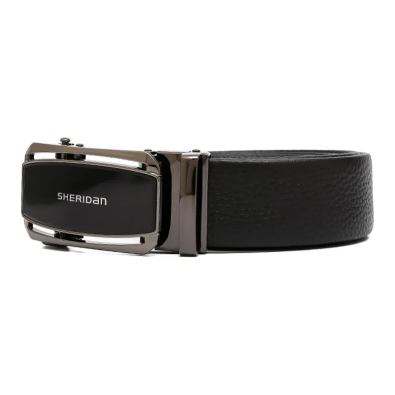 SHERIDan Business Casual Cow Leather Alloy Automatic Buckle Belt Men's Black Width  3.5cm-2