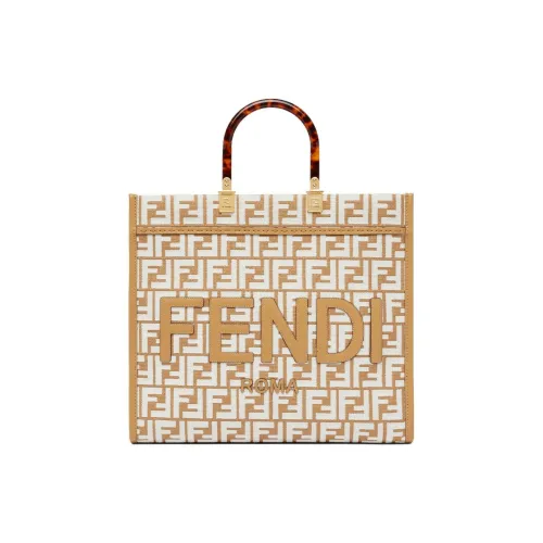FENDI Sunshine Raffia With Leather Tote Bag Shopping Bag Shoulder Bag Crossbody Bag Handbag Medium Size Women's White