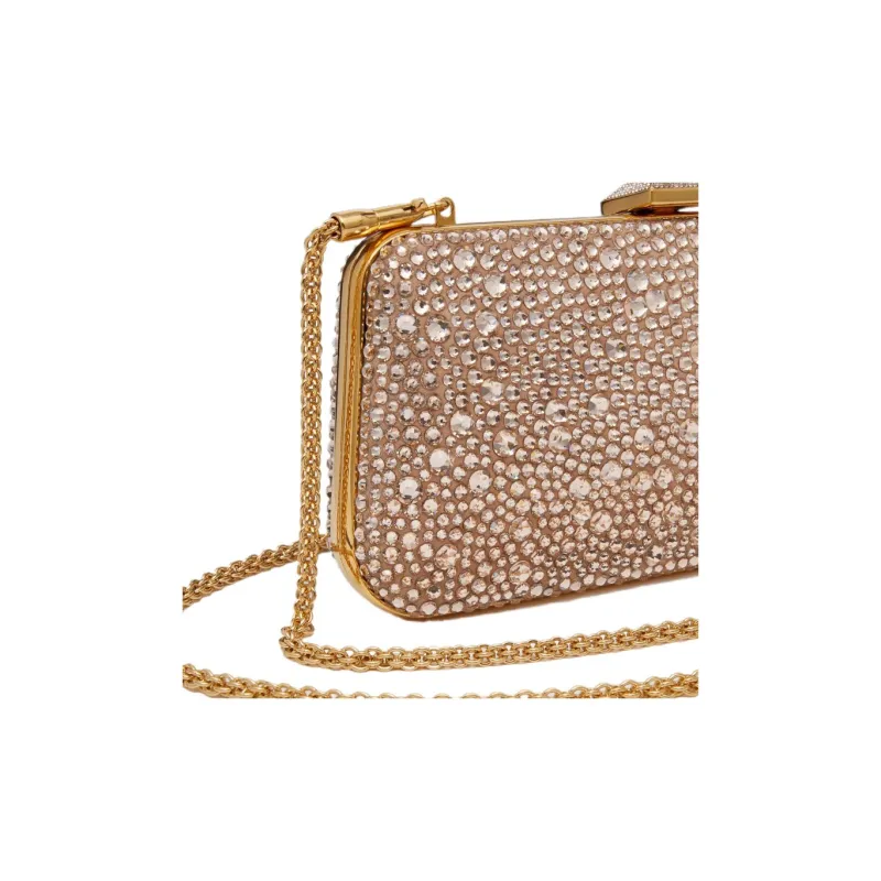 Valentino CARRY SECRETS Rhinestone One Shoulder Crossbody Clutches Women's Gold Quartz-5