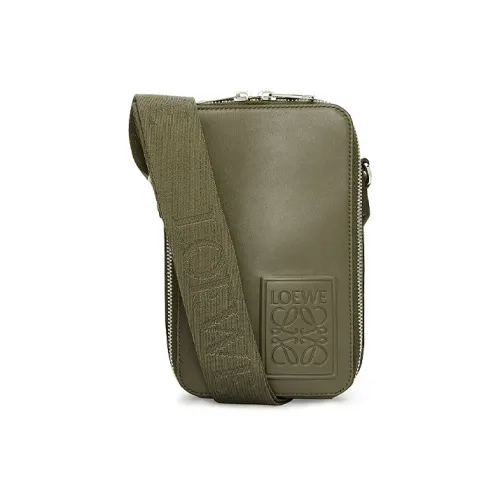 LOEWE Satin Cow Leather Patchwork Shoulder Bag Crossbody Bag Men's Khaki Green