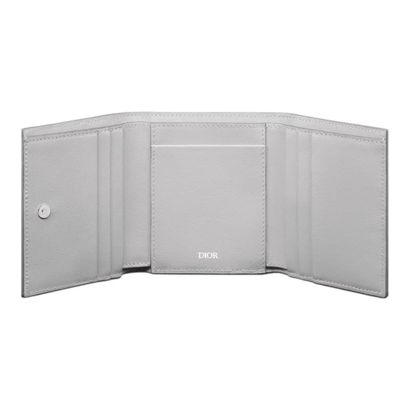 DIOR CD Diamond Canvas With Smooth Calfskin Wallet Men's Gray-3
