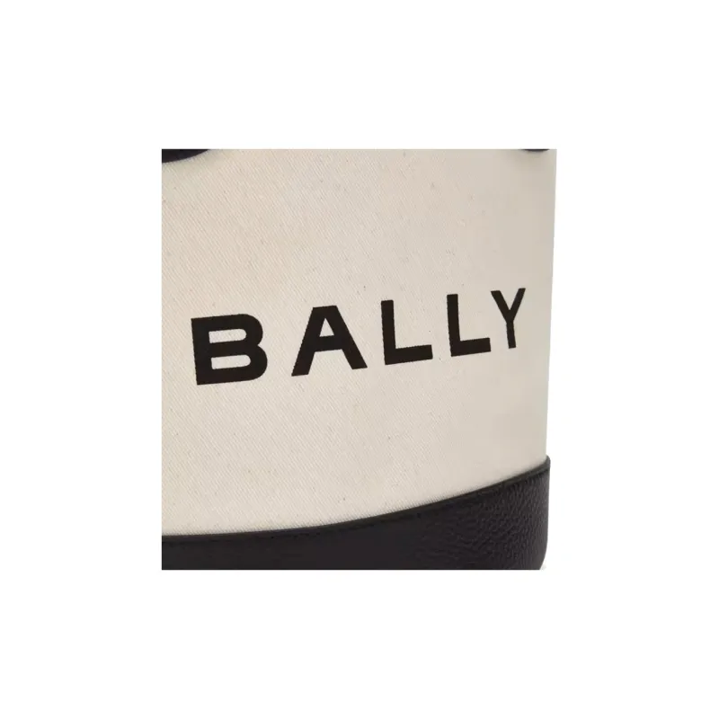 BALLY Fabric With Leather Bucket Bag Handbag Shoulder Bag Crossbody Bag Medium Size Women's White-4