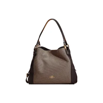 COACH Edie Jacquard With Leather Tote Bag Shopping Bag One Shoulder Handbag Large Size Women's Light Gold/Black
