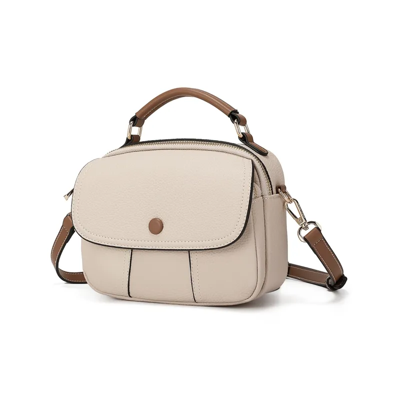 MEXICAN Cow Leather Pandora Bag, One Shoulder Handbag Regular Women's Midnight Black/Almond White/Trench Gray-7