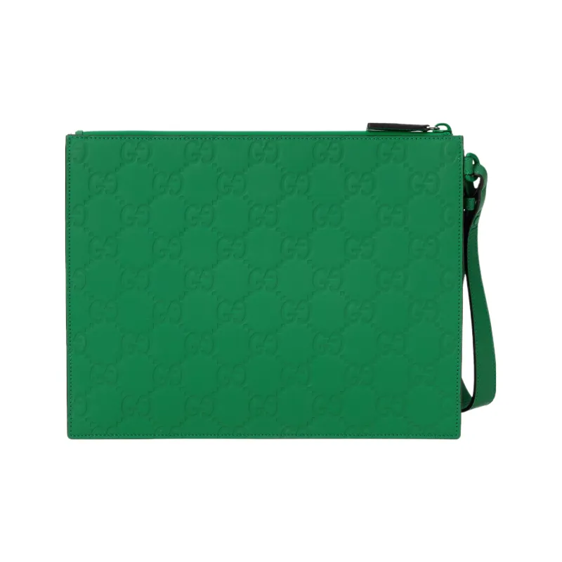 GUCCI Leather Clutch Men's Green-3