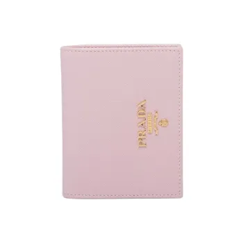 PRADA Leather Card Holder Wallet Small Size Women's Snowflake Gypsum Flower