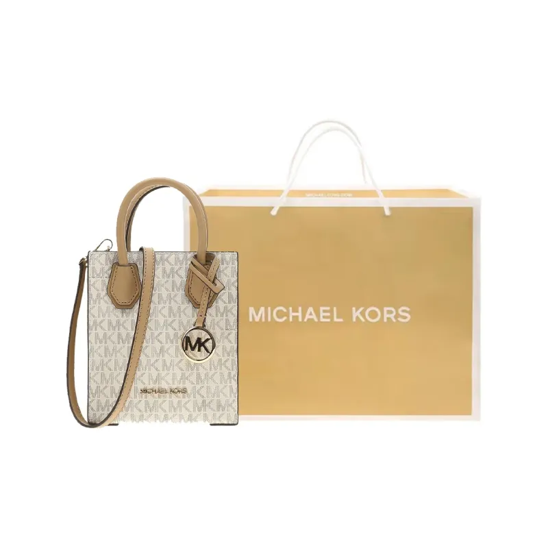 MICHAEL KORS Mercer Canvas With Leather Tote Bag Shopping Bag Handbag Extra Small Women's Camel Multicolor-4