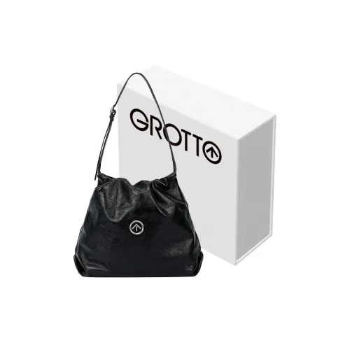 GROTTO Cow Leather Shoulder Bag Crossbody Bag Small Size Unisex Black
