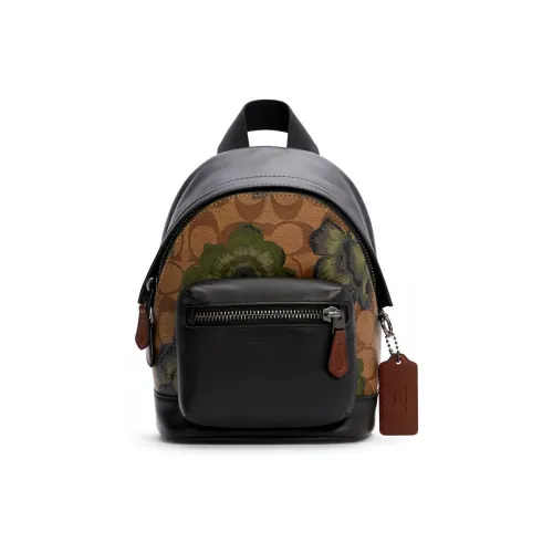 COACH West Fabric Cow Leather Patchwork Backpack Mini Women's Khaki Green Black