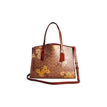 COACH Rogue Calfskin Tote Bag Portable Crossbody Bag Shoulder Bag Women's Tan Rusty Bow