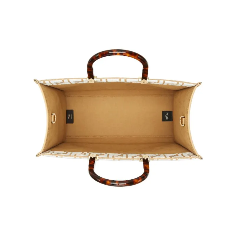 FENDI Sunshine Raffia With Leather Tote Bag Shopping Bag Shoulder Bag Crossbody Bag Handbag Medium Size Women's White-3