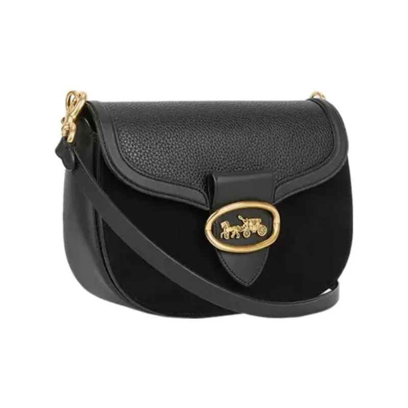 COACH Kat Cow Leather Saddle Bags Shoulder Bags Women's Black-3