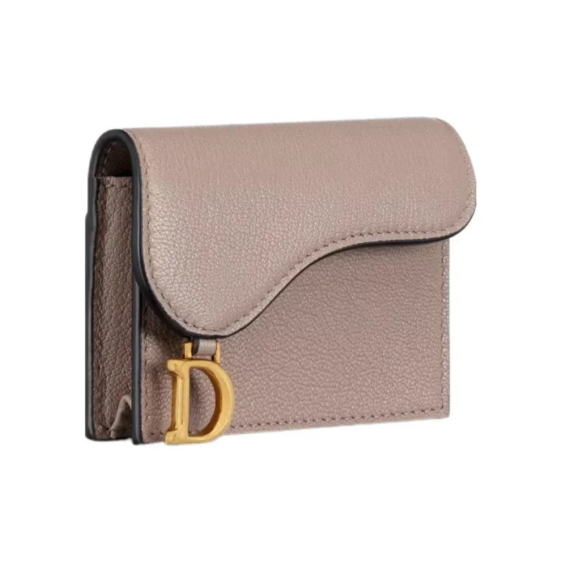 DIOR Saddle Goatskin Card Clip Card Holder Women's Taupe-1